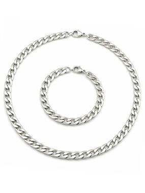 Stainless Steel Cuban Link Necklace 18” + 8” Bracelet Set